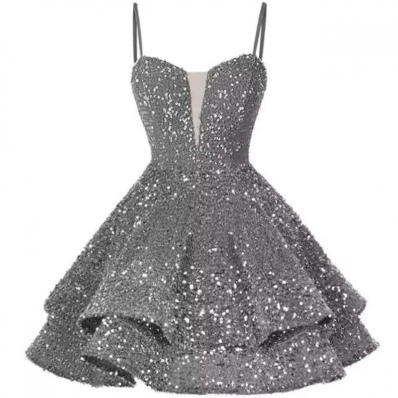 Sequin Homecoming Dress Tiered for Teens Sparkly A Line Cocktail Gown