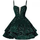 Sequin Homecoming Dress Tiered for Teens Sparkly A Line Cocktail Gown - AwwwCos