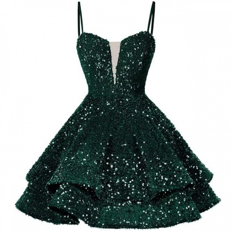 Sequin Homecoming Dress Tiered for Teens Sparkly A Line Cocktail Gown