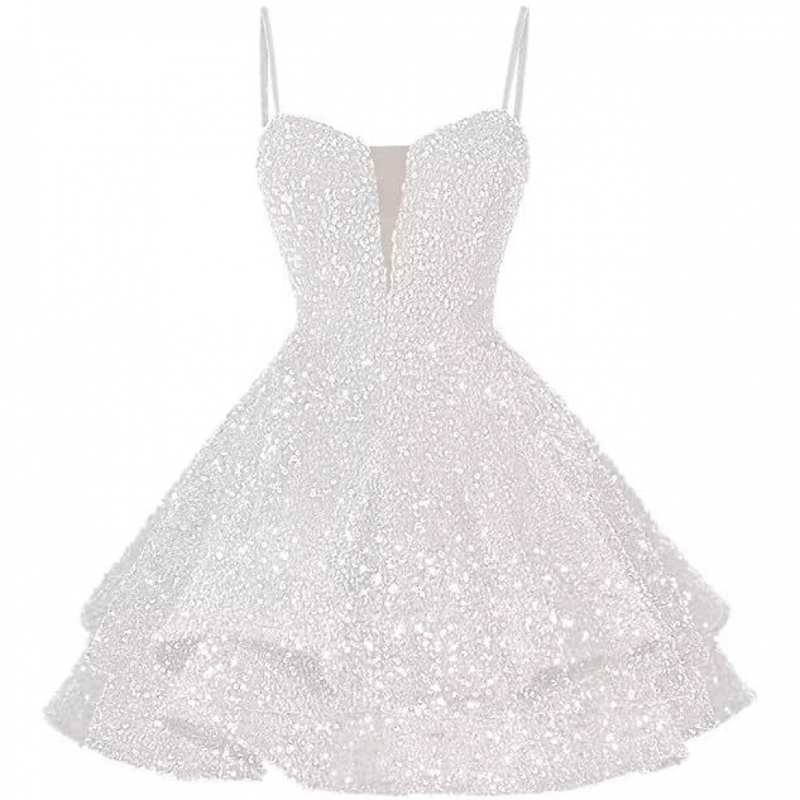 Sequin Homecoming Dress Tiered for Teens Sparkly A Line Cocktail Gown