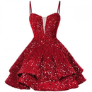 Sequin Homecoming Dress Tiered for Teens Sparkly A Line Cocktail Gown - AwwwCos