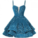 Sequin Homecoming Dress Tiered for Teens Sparkly Lace Up Cocktail Gown - AwwwCos