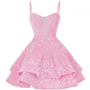 Sequin Homecoming Dress Tiered for Teens Sparkly Lace Up Cocktail Gown - AwwwCos