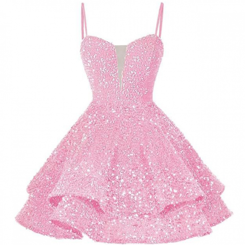 Sequin Homecoming Dress Tiered for Teens Sparkly Lace Up Cocktail Gown