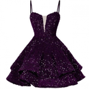 Sequin Homecoming Dress Tiered for Teens Sparkly Lace Up Cocktail Gown - AwwwCos