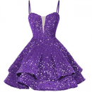 Sequin Homecoming Dress Tiered for Teens Sparkly Lace Up Cocktail Gown - AwwwCos