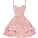 Sequin Homecoming Dress Tiered for Teens Sparkly Short Prom Cocktail Gowns - AwwwCos