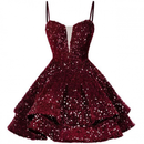 Sequin Homecoming Dress Tiered for Teens Sparkly Short Prom Cocktail Gowns - AwwwCos