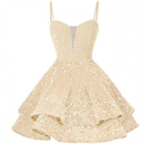 Sequin Homecoming Dress Tiered for Teens Sparkly Short Prom Cocktail Gowns - AwwwCos