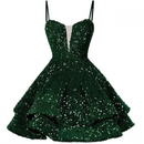 Sequin Homecoming Dress Tiered for Teens Sparkly Short Prom Cocktail Gowns - AwwwCos