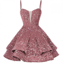 Sequin Homecoming Dress Tiered for Teens Sparkly Short Prom Cocktail Gowns - AwwwCos