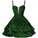 Sequin Homecoming Dress Tiered for Teens Sparkly Short Prom Cocktail Gowns - AwwwCos