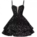 Sequin Homecoming Dress Tiered for Teens Sparkly Short Prom Cocktail Gowns - AwwwCos