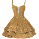 Sequin Homecoming Dress Tiered for Teens Sparkly Spaghetti Strap Cocktail Gown - AwwwCos