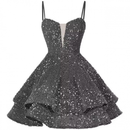 Sequin Homecoming Dress Tiered for Teens Sparkly Spaghetti Strap Cocktail Gown - AwwwCos