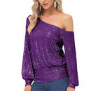 Sequin One Shoulder Sparkly Tops for Holiday Evening Party Club Night