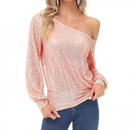 Sequin One Shoulder Sparkly Tops for Holiday Evening Party Club Night