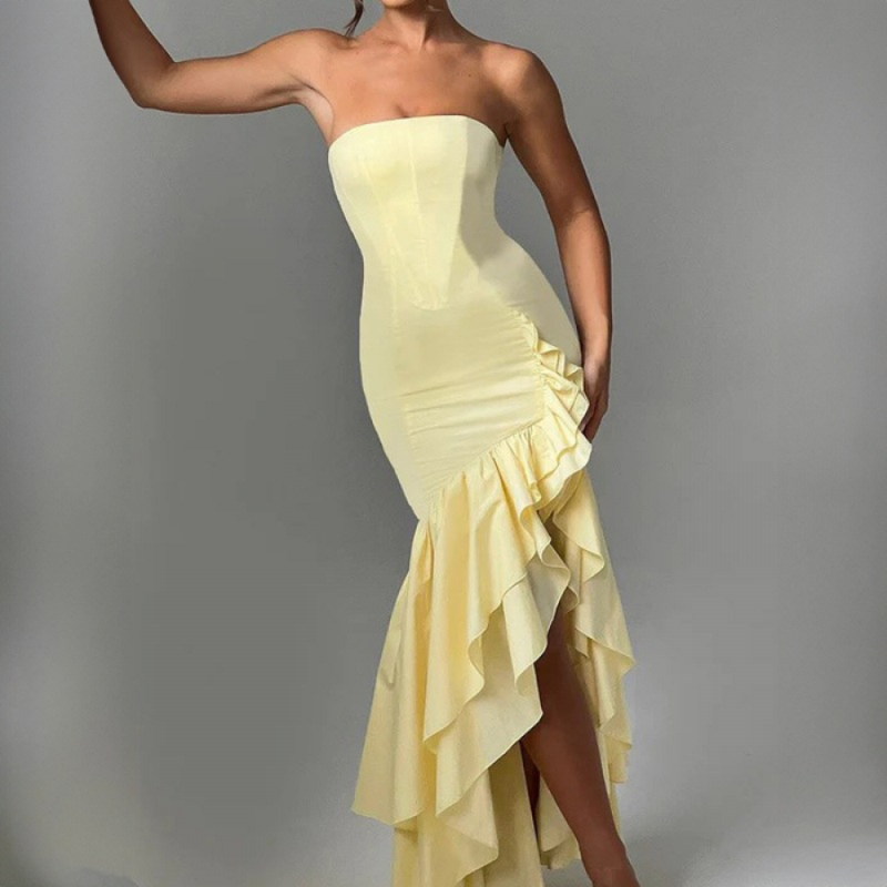 Sexy High Slit Ruffle Mermaid Prom Gown for Women Cocktail Dress - AwwwCos