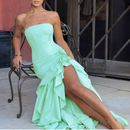 Sexy High Slit Ruffle Mermaid Prom Gown for Women Cocktail Dress - AwwwCos
