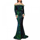 Sexy Off The Shoulder Mermaid Cocktail Dress Sequins Feather Maxi Dress - AwwwCos
