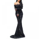 Sexy Off The Shoulder Mermaid Cocktail Dress Sequins Feather Maxi Dress - AwwwCos