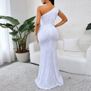 Sexy Sequin One Shoulder Tassel Mermaid Bodycon Cocktail Evening Dress - AwwwCos