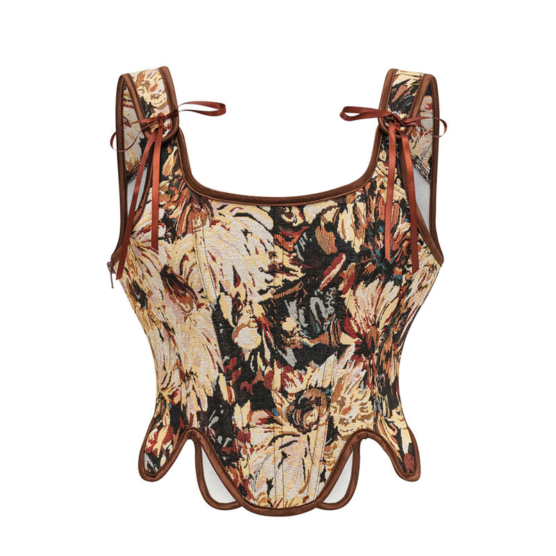 Sexy Women Vintage 1920s Bandage Boned Corset Printed Bustier - AwwwCos