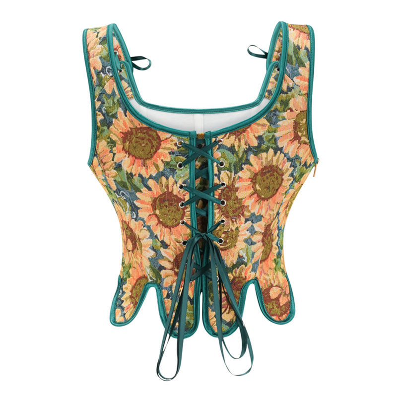 Sexy Women Vintage 1920s Bandage Boned Corset Printed Bustier - AwwwCos