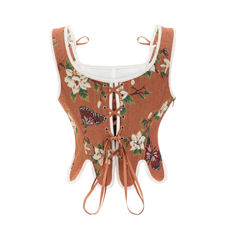 Sexy Women Vintage 1920s Bandage Boned Corset Printed Bustier - AwwwCos