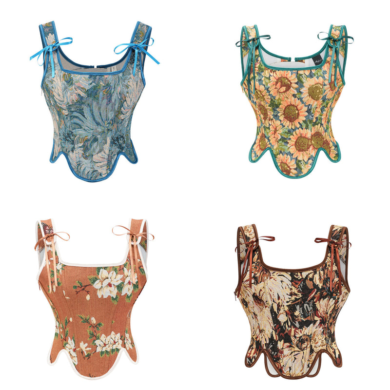 Sexy Women Vintage 1920s Bandage Boned Corset Printed Bustier - AwwwCos