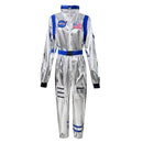 Silver Space Astronaut Cosplay Costume Embroidered Patch Pockets Jumpsuit - AwwwCos
