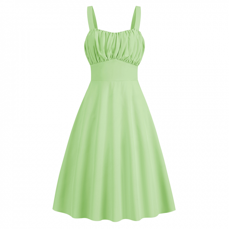 Sleeveless Floral Printed Ruched Summer A-Line Flowy Swing Midi Dress