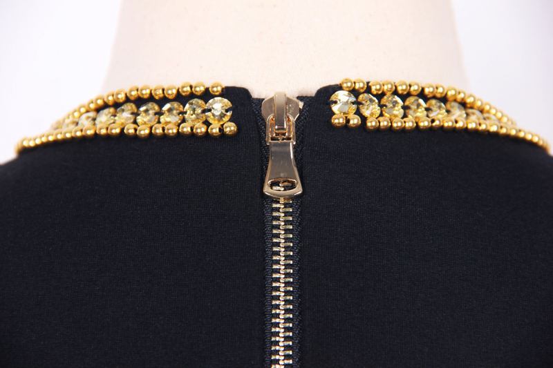 Sleeveless Slimming Sexy Black Luxury Beaded Fashion Golden Hip Dress - AwwwCos