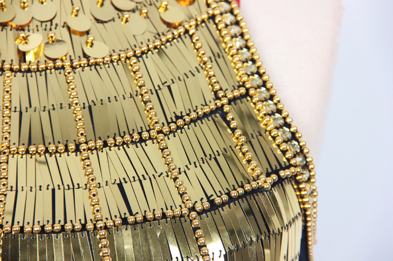 Sleeveless Slimming Sexy Black Luxury Beaded Fashion Golden Hip Dress - AwwwCos