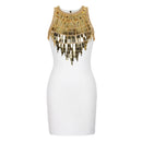 Sleeveless Slimming Sexy Black Luxury Beaded Fashion Golden Hip Dress - AwwwCos