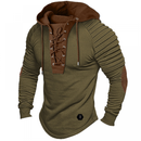 Solid Color Men Hooded T-Shirt Pleated Street Long Sleeve Lace-Up Hoodie - AwwwCos