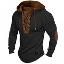 Solid Color Men Hooded T-Shirt Pleated Street Long Sleeve Lace-Up Hoodie - AwwwCos