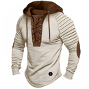 Solid Color Men Hooded T-Shirt Pleated Street Long Sleeve Lace-Up Hoodie - AwwwCos