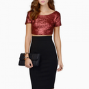 Sparkly Crop Tops Full Sequin Glitter Shirt Crewneck Sparkle Date Night Tee