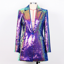 Spring And Autumn Cool Purple Sequins Women Top Collar One Button Jacket - AwwwCos