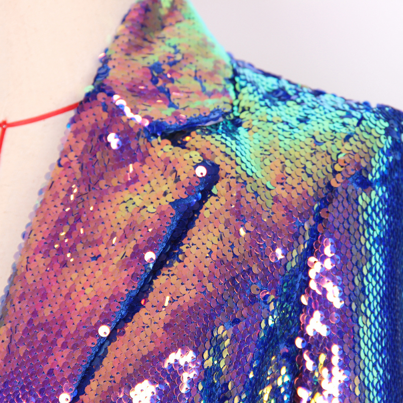 Spring And Autumn Cool Purple Sequins Women Top Collar One Button Jacket - AwwwCos