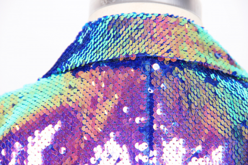 Spring And Autumn Cool Purple Sequins Women Top Collar One Button Jacket - AwwwCos