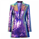 Spring And Autumn Cool Purple Sequins Women Top Collar One Button Jacket - AwwwCos