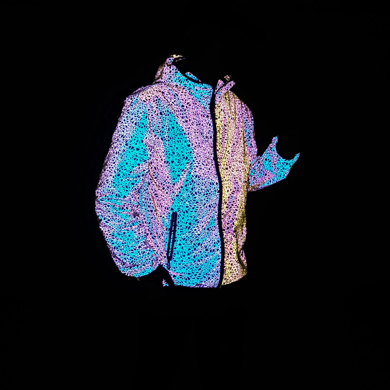 Spring Autumn Colorful Bird's Nest Pattern Full Reflective Night Vision Jacket - AwwwCos