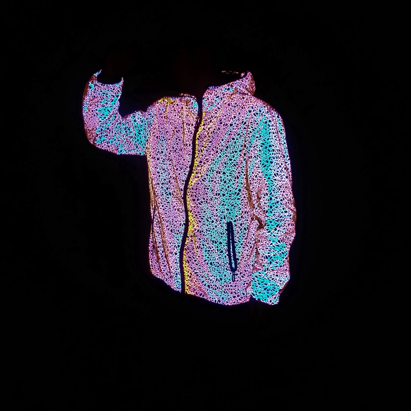 Spring Autumn Colorful Bird's Nest Pattern Full Reflective Night Vision Jacket - AwwwCos
