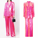 Spring Autumn Sequin Two-Piece Flash Bling Bling Jacket Pants Fashion Suit - AwwwCos