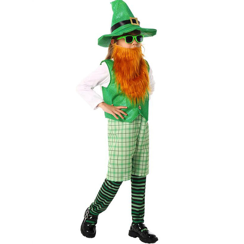 St. Patrick's Day Green Suit Kid Cosplay Costume Beard Accessory