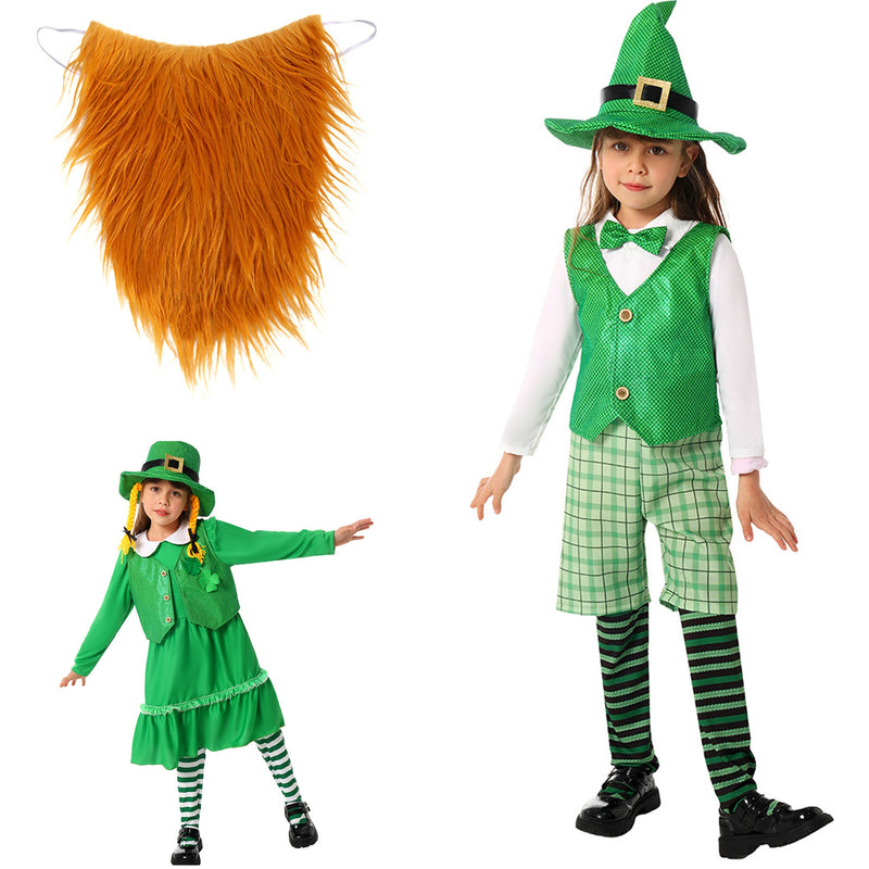St. Patrick's Day Green Suit Kid Cosplay Costume Beard Accessory