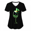 St.Patrick's Day Scrub Blouse Casual V Neck Shamrock T Shirt with Pocket - AwwwCos