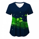 St.Patrick's Day Scrub Blouse Casual V Neck Shamrock T Shirt with Pocket - AwwwCos